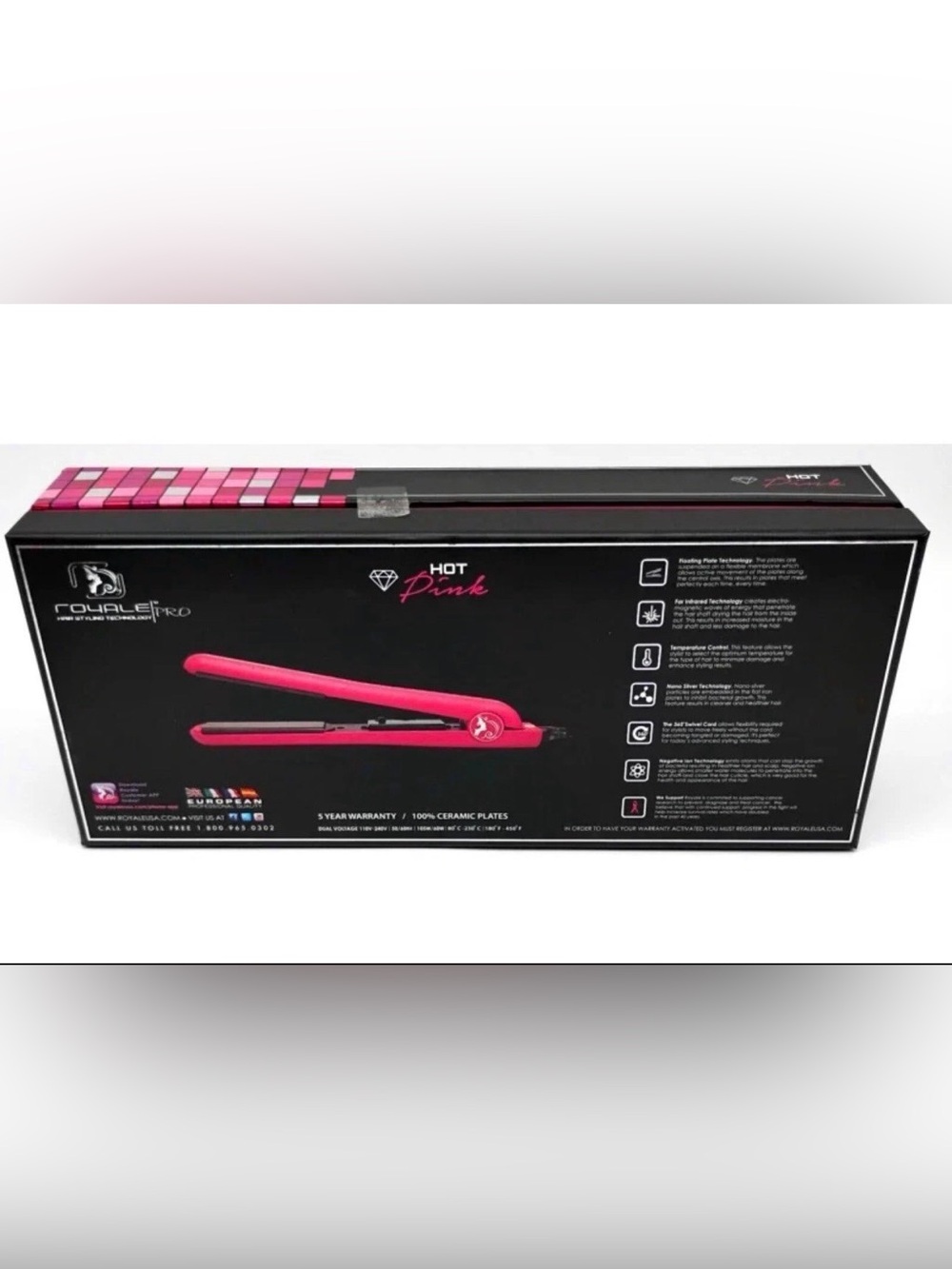 Royale Pro Hot Pink 100% Ceramic Flat Iron Hair Straightener